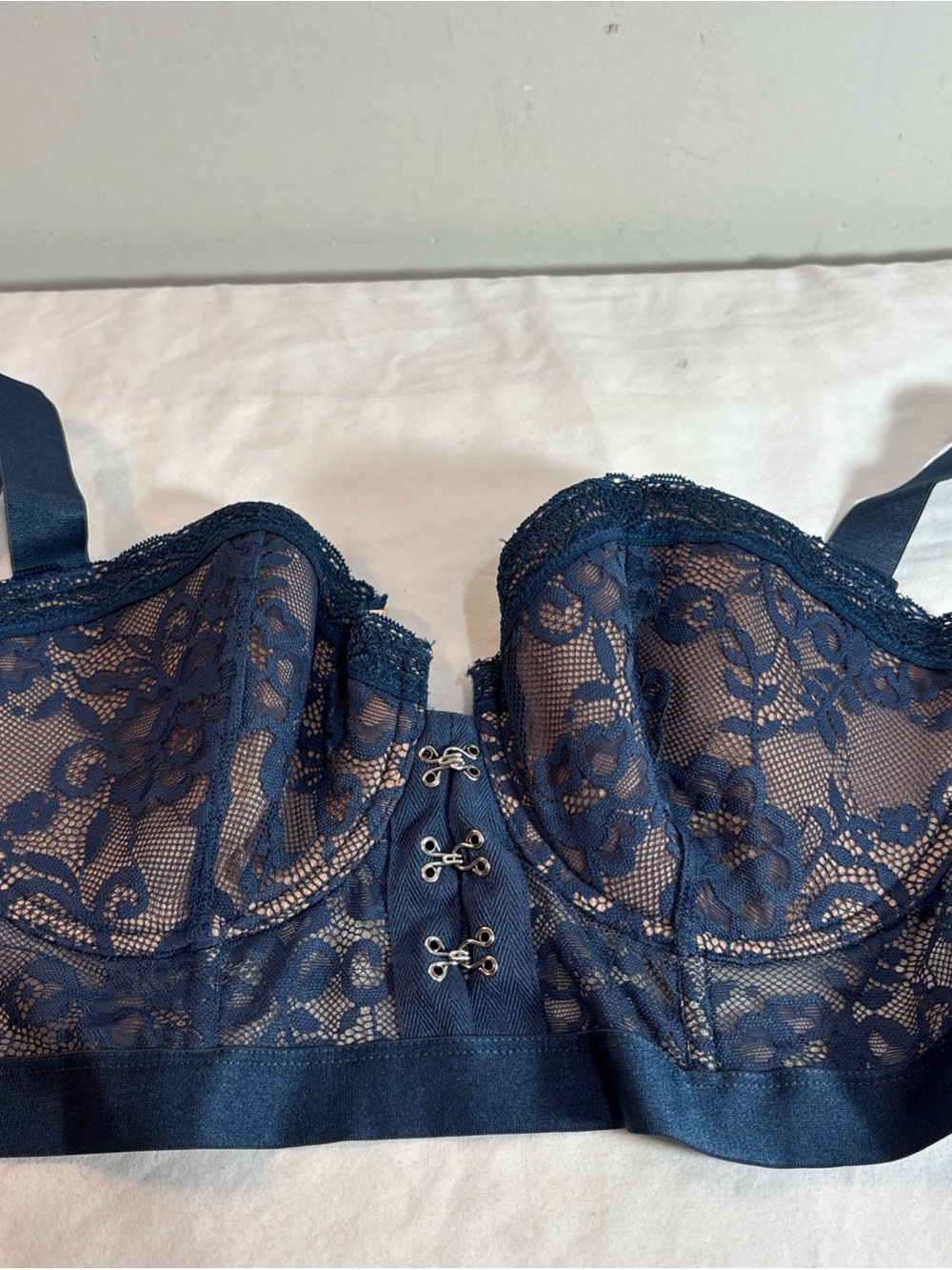 Adore Me Navy Lace Longline Underwire Bra. 1269